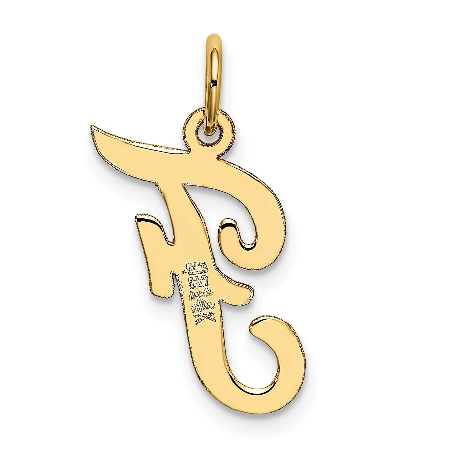 14K Yellow Gold Medium Size Fancy Script Design Letter F Initial Pendant