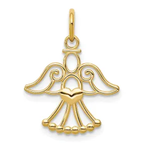 14k Yellow Gold Polished Finish Closed Back Angel with Heart Pendant