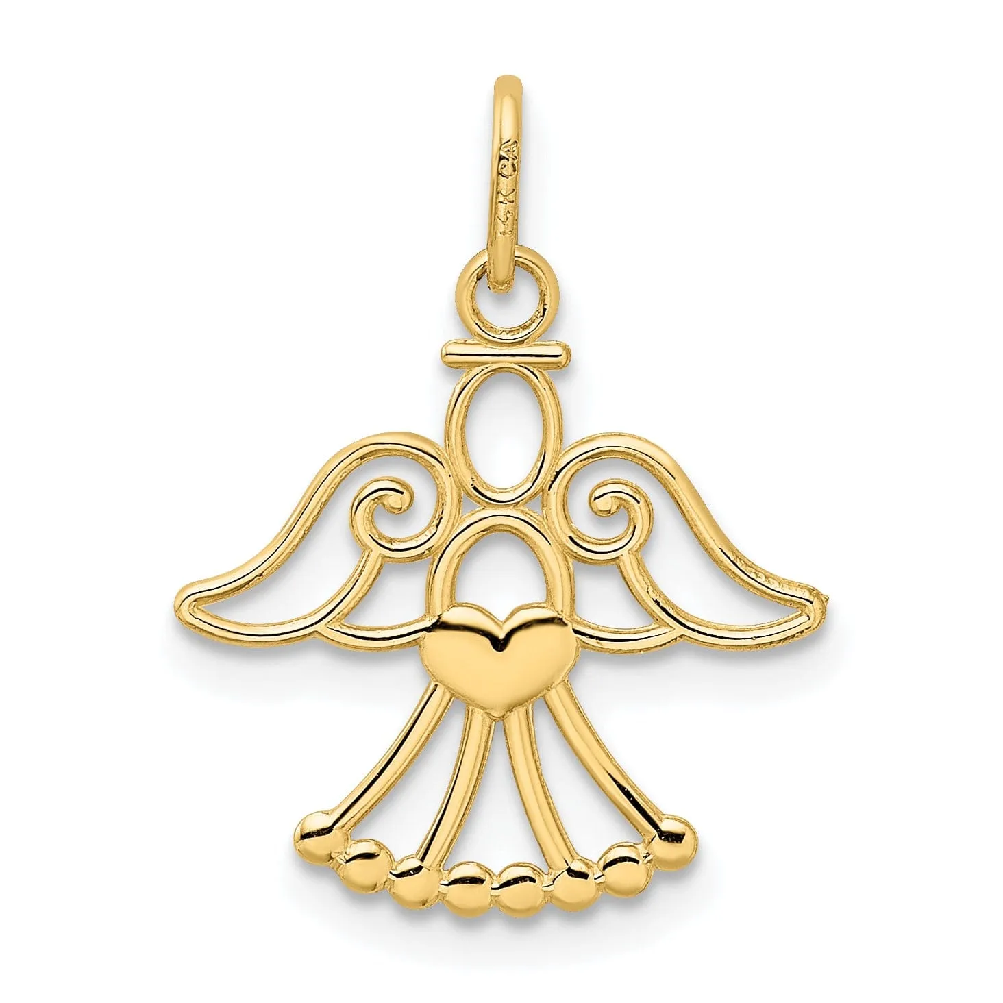 14k Yellow Gold Polished Finish Closed Back Angel with Heart Pendant