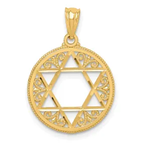 14K Yellow Gold Polished Finish Filigree Style Star Of David Pendant