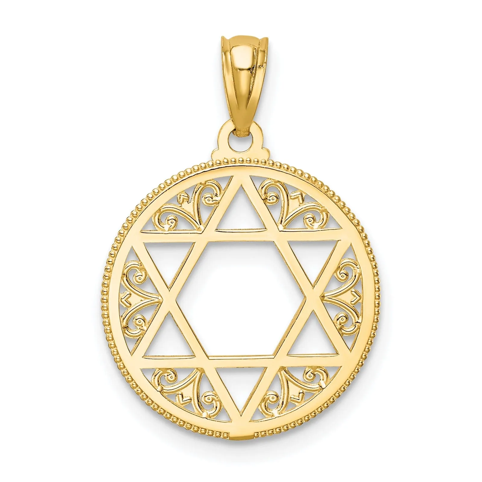 14K Yellow Gold Polished Finish Filigree Style Star Of David Pendant