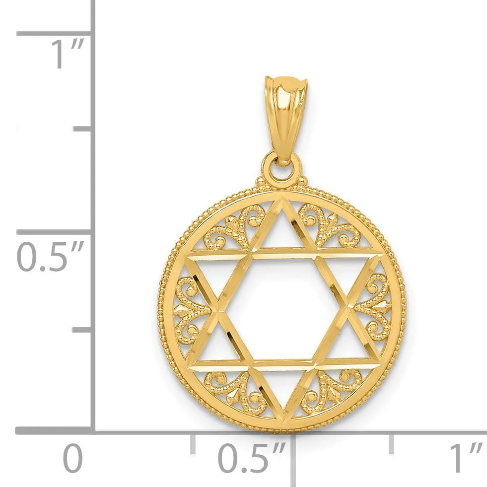 14K Yellow Gold Polished Finish Filigree Style Star Of David Pendant