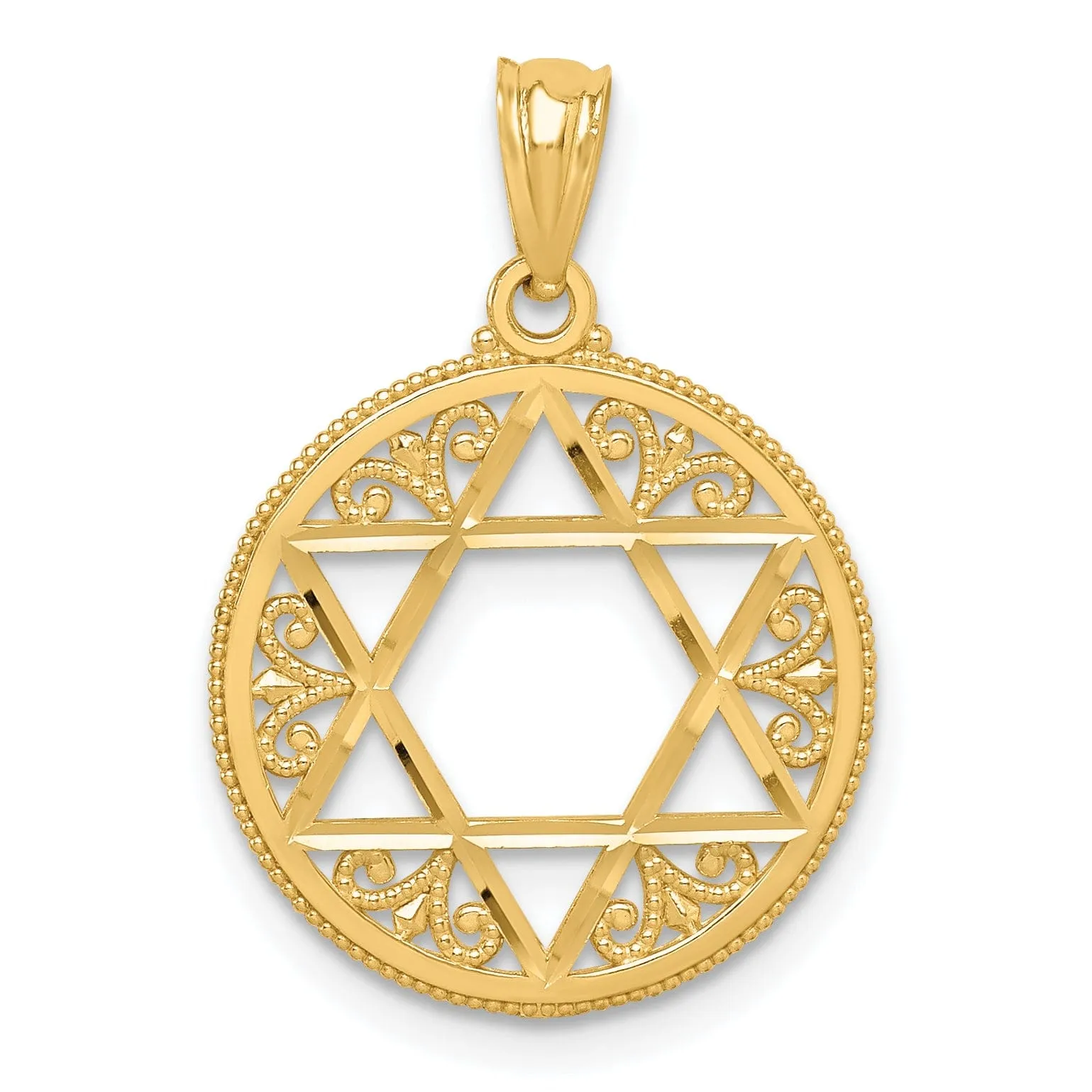 14K Yellow Gold Polished Finish Filigree Style Star Of David Pendant