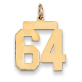 14K Yellow Gold Polished Finish Medium Size Number 64 Charm Pendant