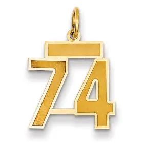 14k Yellow Gold Satin Brush Finish Small Size Number 74 Charm Pendant