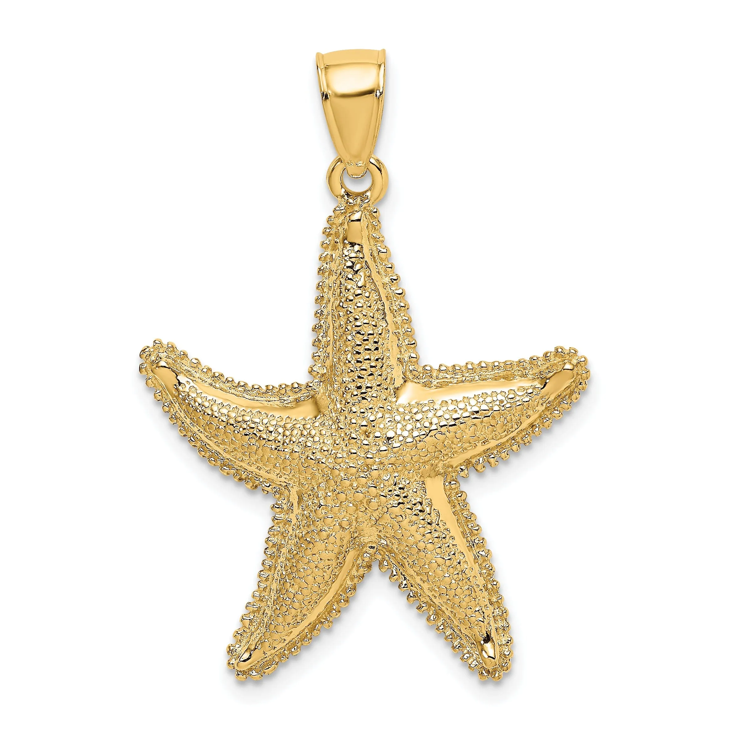 14K Yellow Gold Solid Beaded Design Starfish Pendant