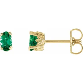 14K Yellow Natural Emerald Earrings