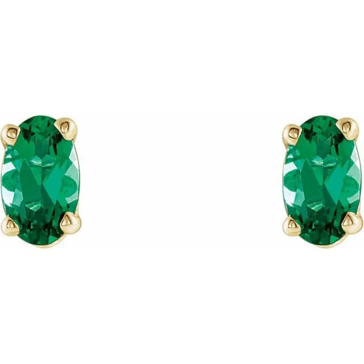 14K Yellow Natural Emerald Earrings