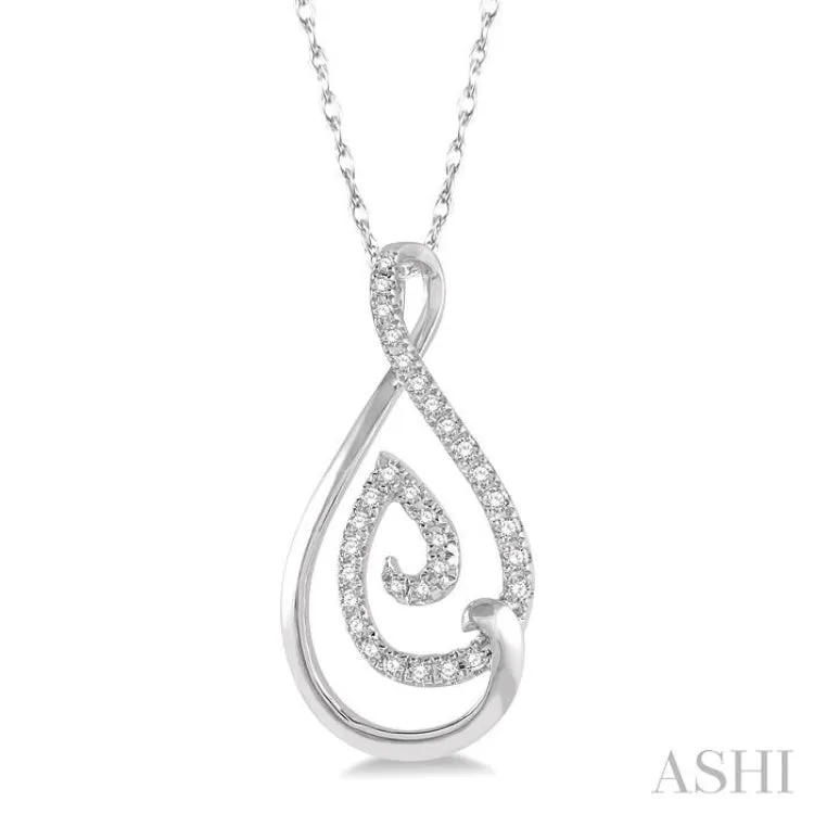 1/6 Ctw Twisted Drop Shape Round Cut Diamond Pendant With Chain in 10K White Gold