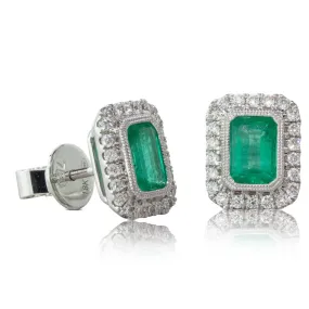 18ct White Gold Emerald & Diamond Earrings