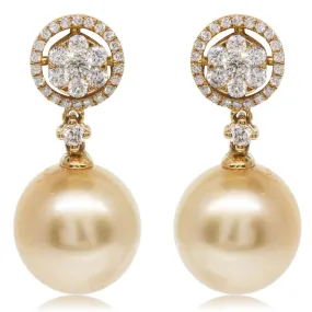 18ct Yellow Gold South Sea Pearl & Diamond Drop Earrings