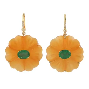 18k Gold Onyx Flower Dangle Earrings Diamond Jewelry