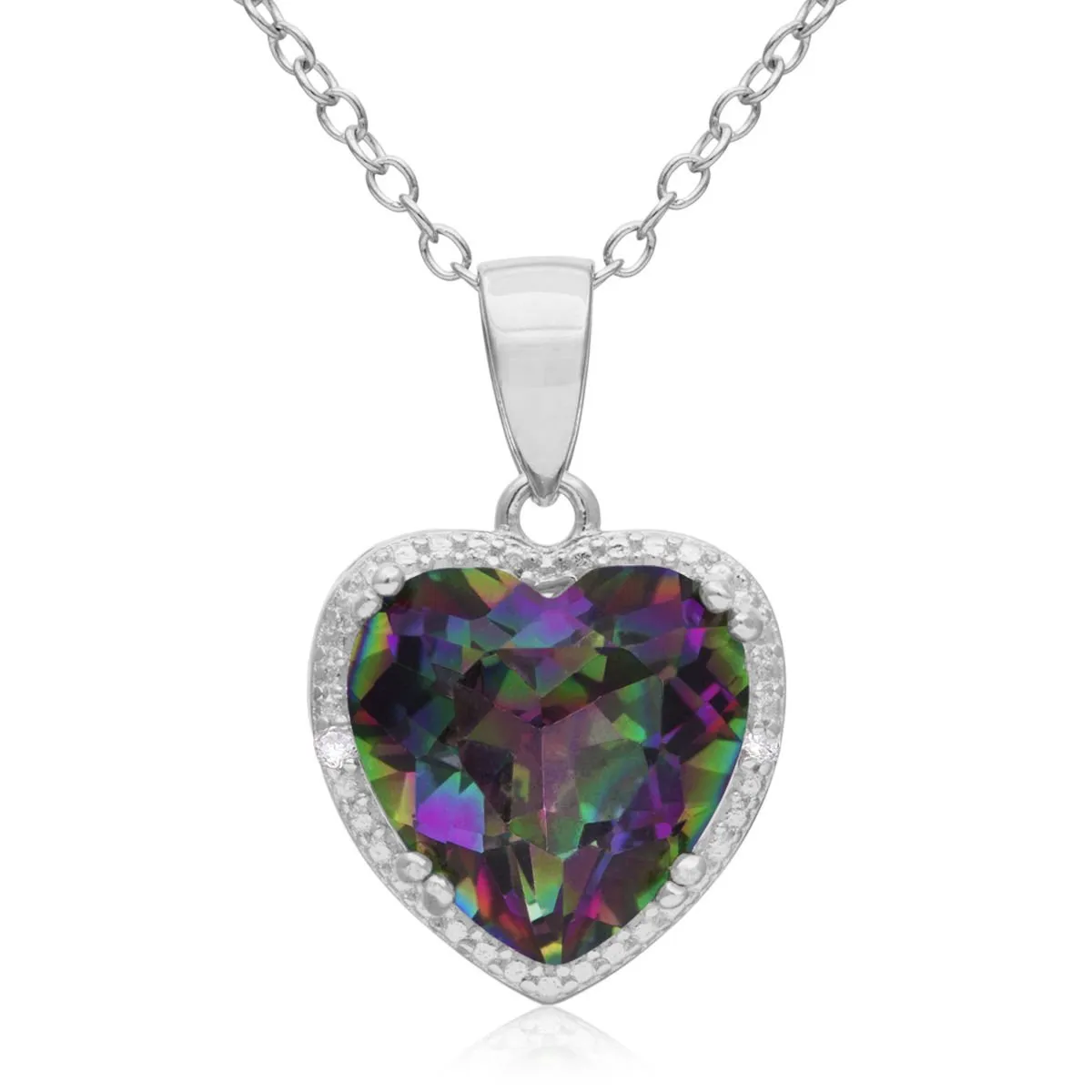 18K White Gold Plated Multi Color Mystic Topaz Heart Pendant Necklace