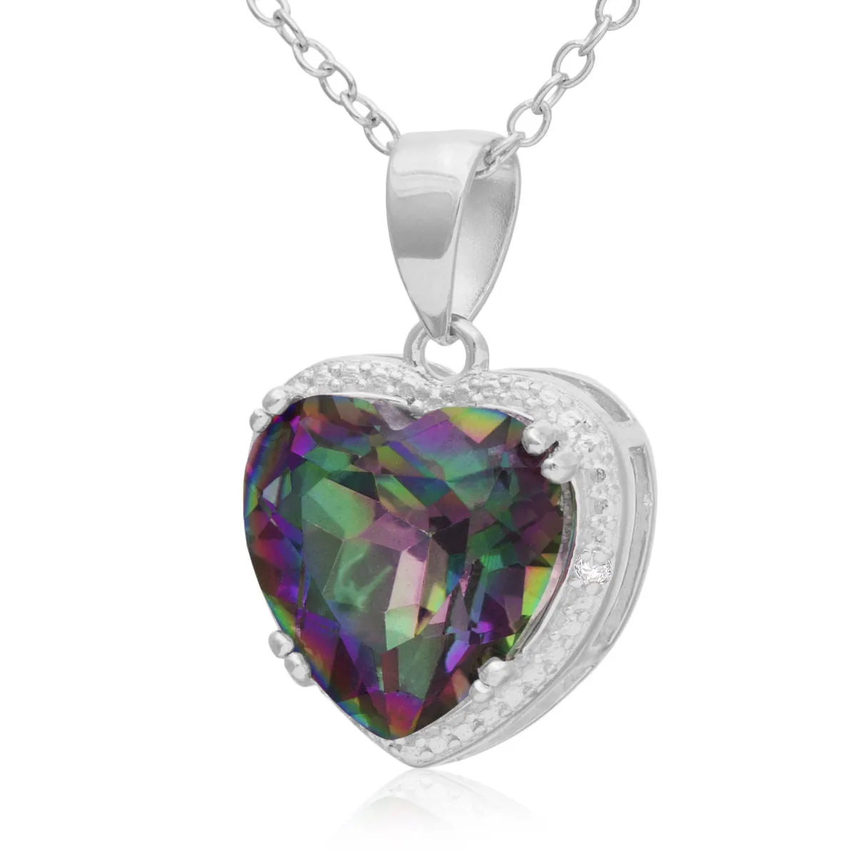 18K White Gold Plated Multi Color Mystic Topaz Heart Pendant Necklace