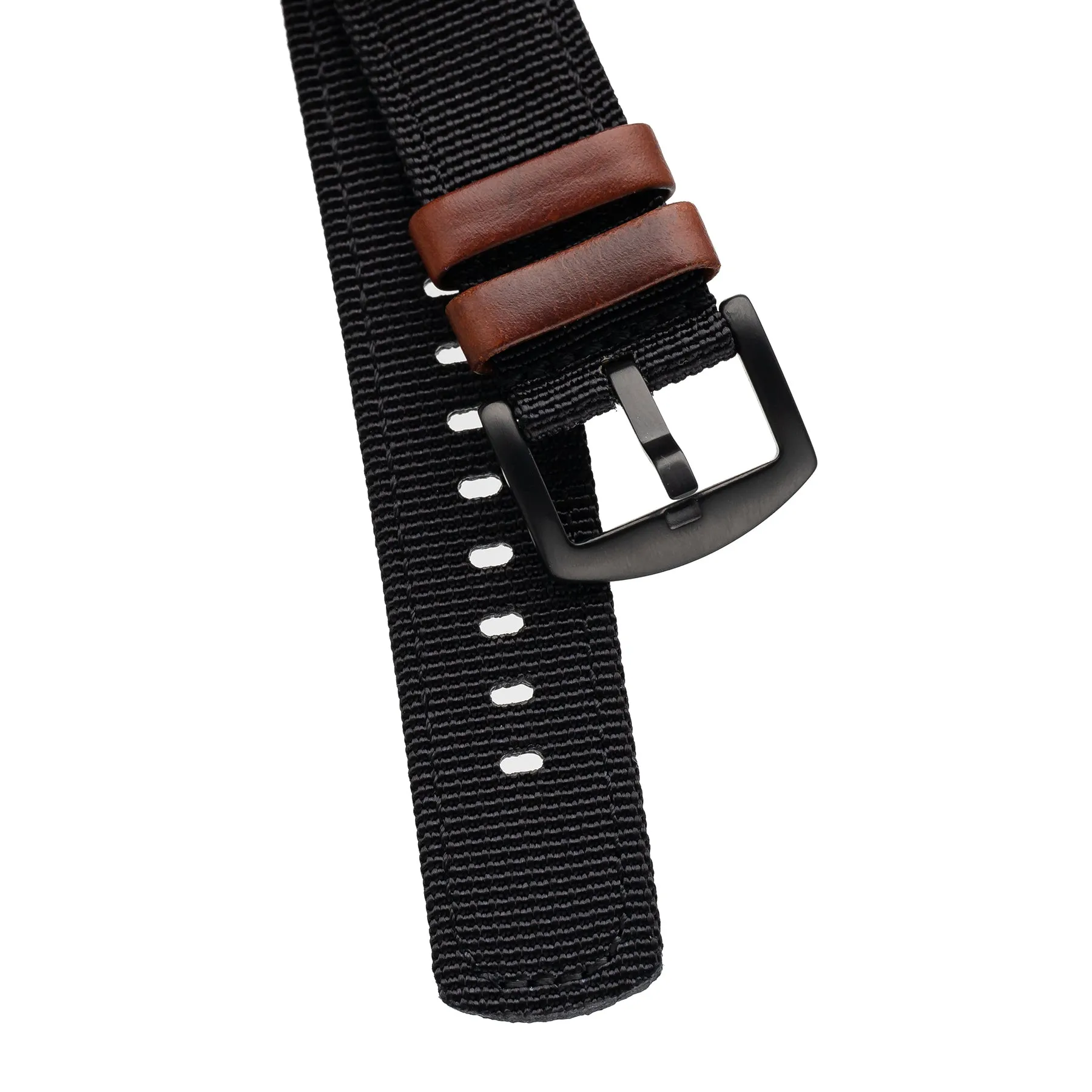 18mm 20mm 22mm Quick Release Leather Nylon Field Watch Strap - Red Brown / Black