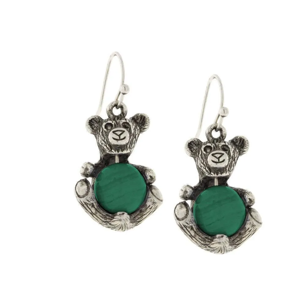 1928 Jewelry Pewter Round Gemstone Quartz Teddy Bear Wire Earrings