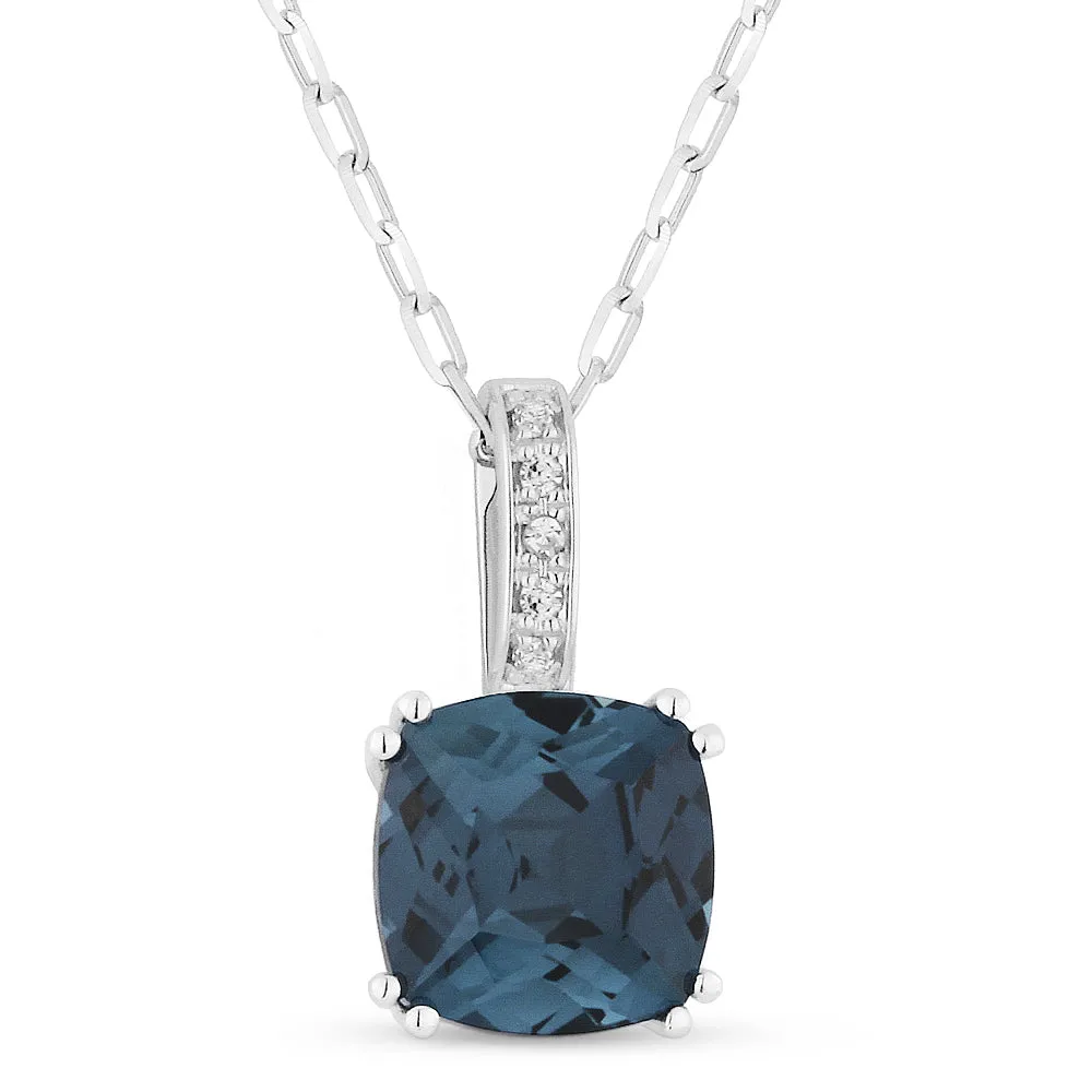 1.92Ct London Blue Topaz 16"pendant Necklace In 14K White Gold