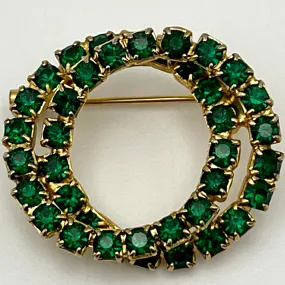 1960s Green Rhinestone Brooch