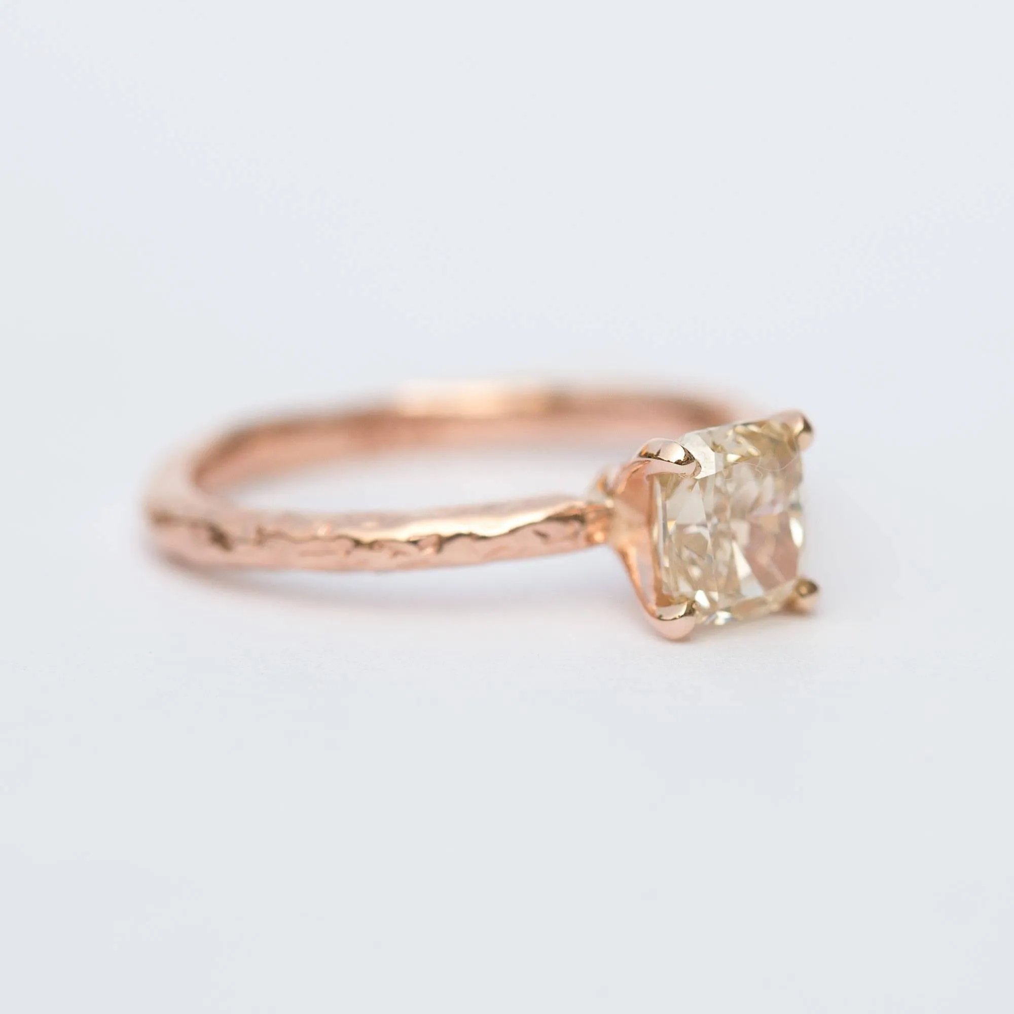 1ct Champagne Cushion Diamond in Hand Carved Solitaire Engagement Ring - Cushion Cut Diamond RIng - Rose Gold Engagement by Anueva Jewelry