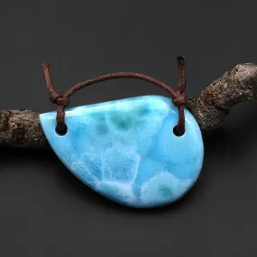 2 Hole Pendant Natural Blue Larimar Saddle Pendant Drilled Genuine Real Blue Larimar Gemstone A5