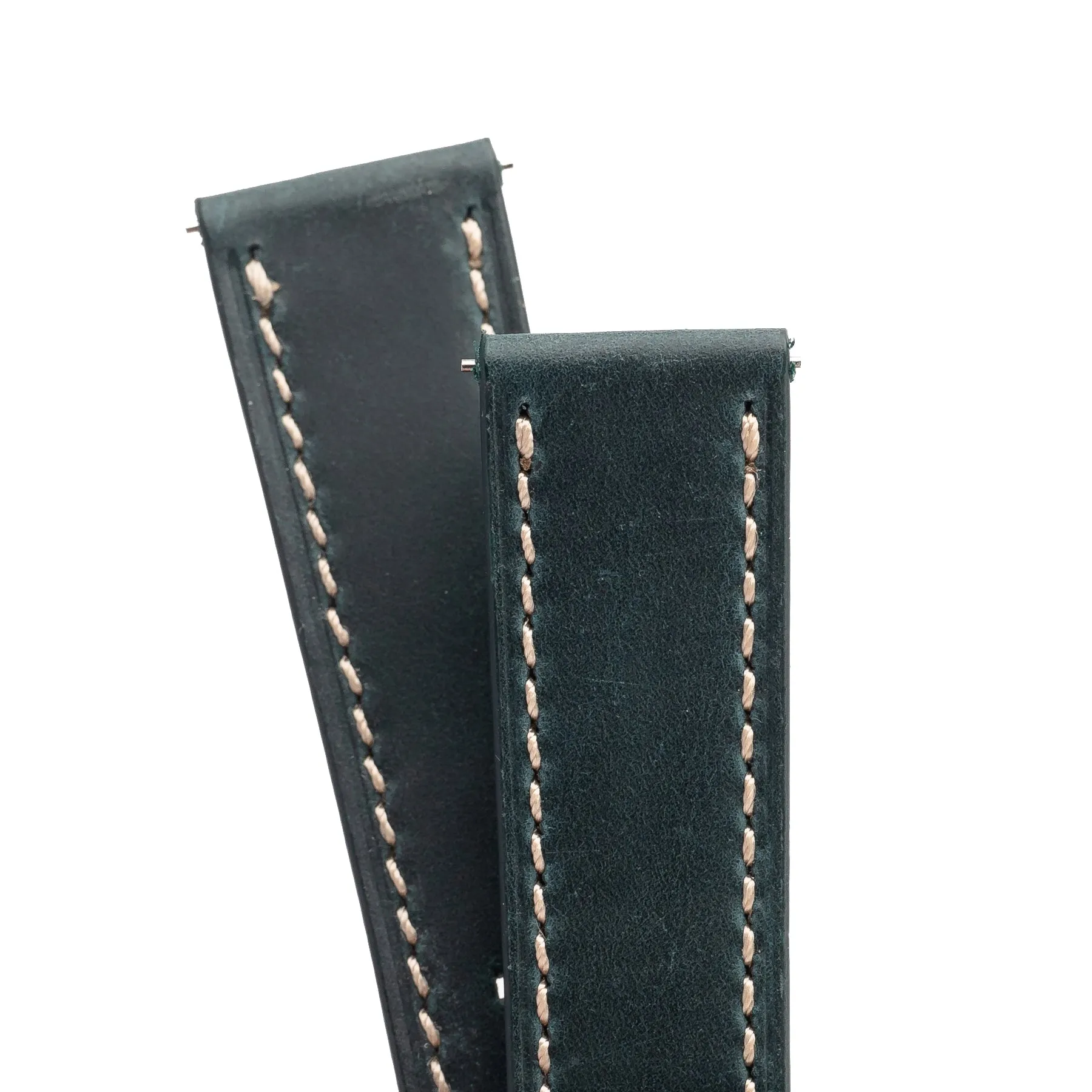 20mm 22mm Quick Release Handmade Leather Watch Strap - Dark Teal Blue Full Stitch