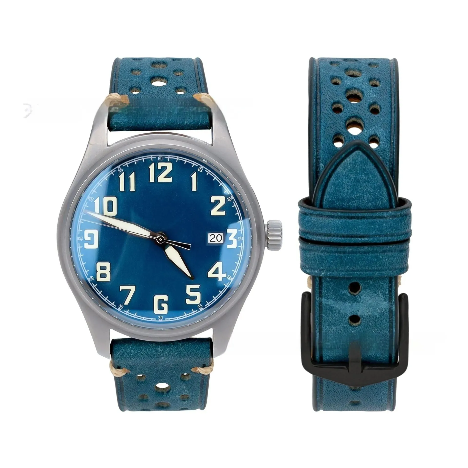 20mm Watch First Layer Cow Leather Watch Strap Retro Comfort