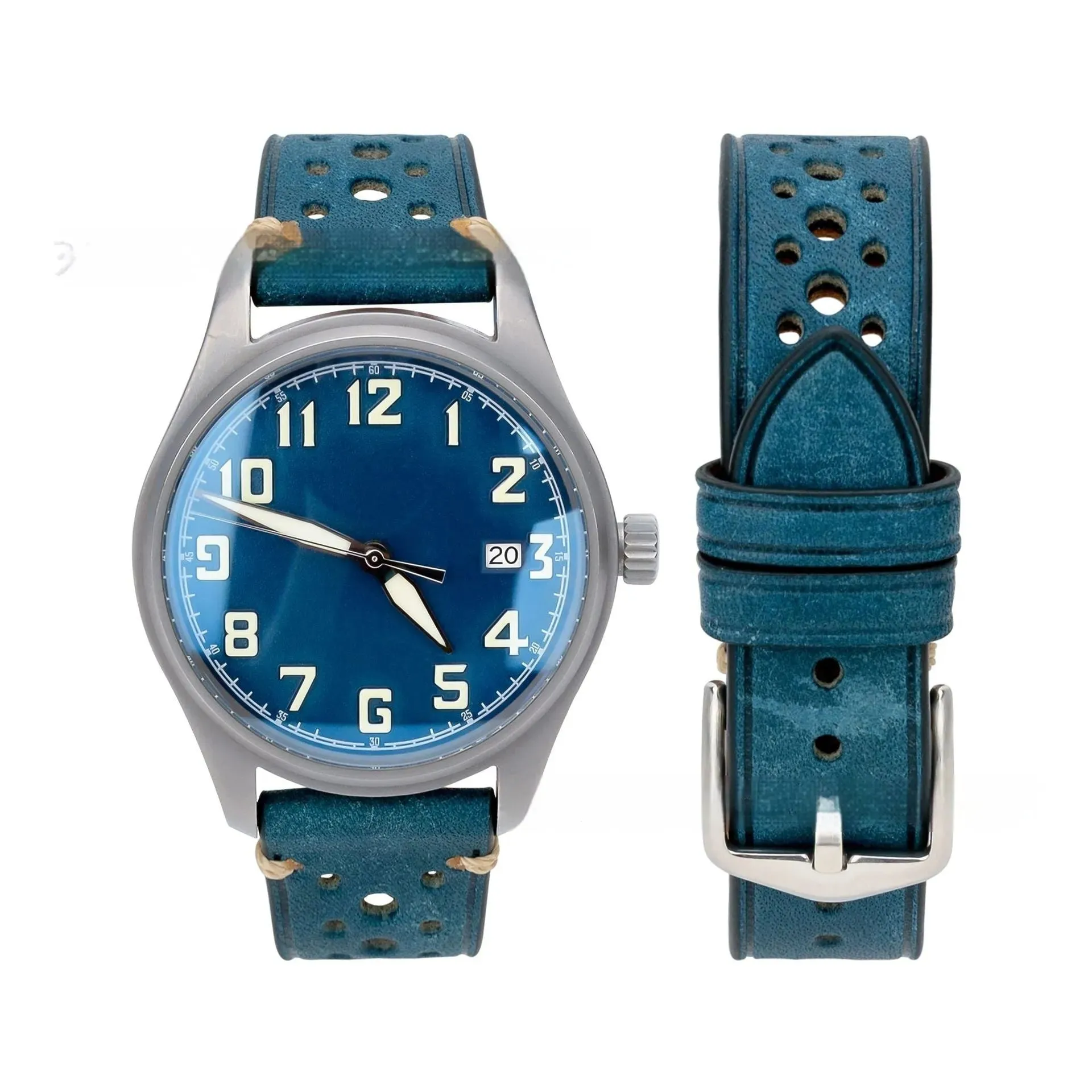 20mm Watch First Layer Cow Leather Watch Strap Retro Comfort