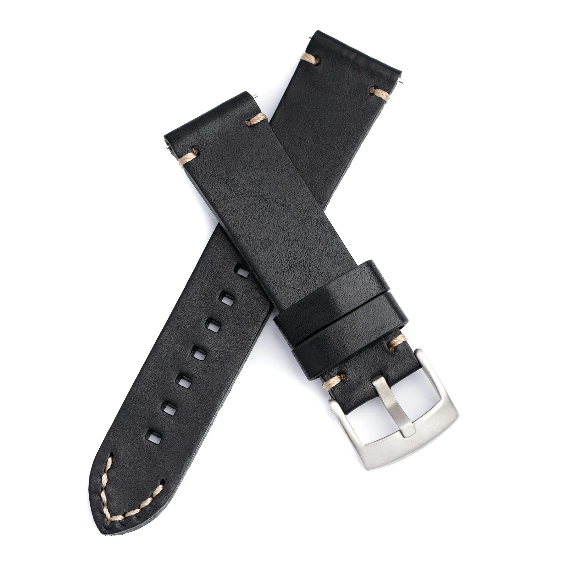 22mm Handmade Quick Release Genuine Leather Watch Strap - Black