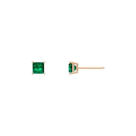 24k Rose Gold Plated 2 Cttw Emerald Square Stud Earrings