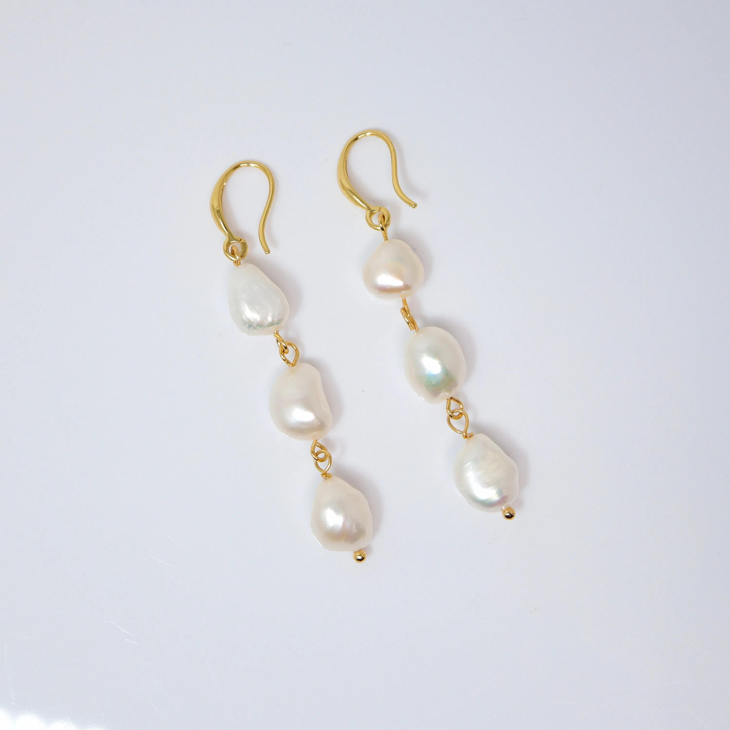 3 Freshwater Cultured pearl Bezel Hook Earrings, Long Bridal Jewelry, Gold Pearl Bridal Earrings, Statement Earrings.