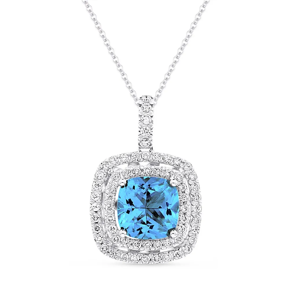 3.01ct Swiss Blue Topaz 16"Pendant Necklace in 14K White Gold