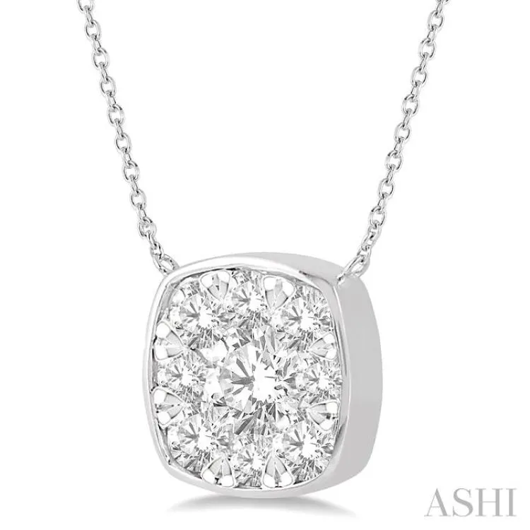 3/4 Ctw Cushion Shape Lovebright Diamond Necklace in 14K White Gold