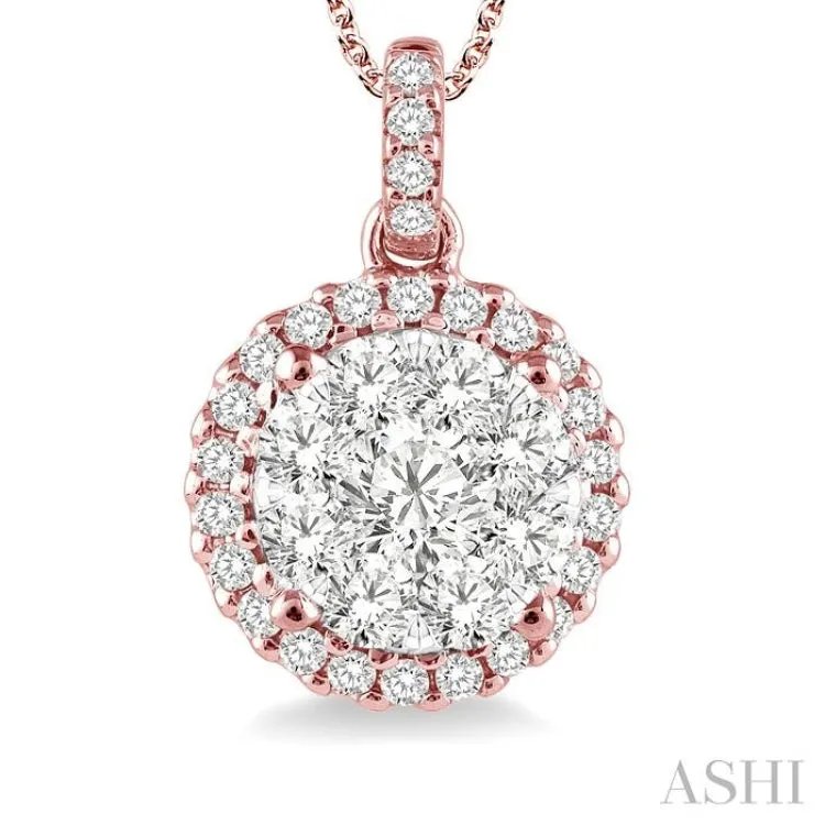 3/4 Ctw Lovebright Round Cut Diamond Pendant in 14K Rose and White Gold with Chain