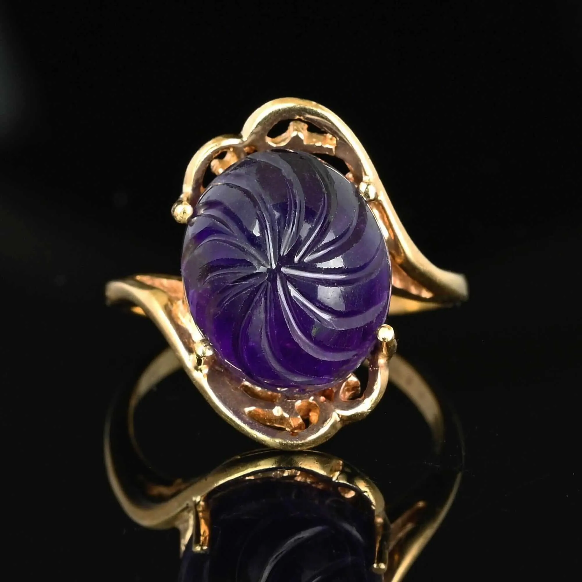 3rd Payment Fancy Cut Carved Amethyst Cabochon Ring in Gold