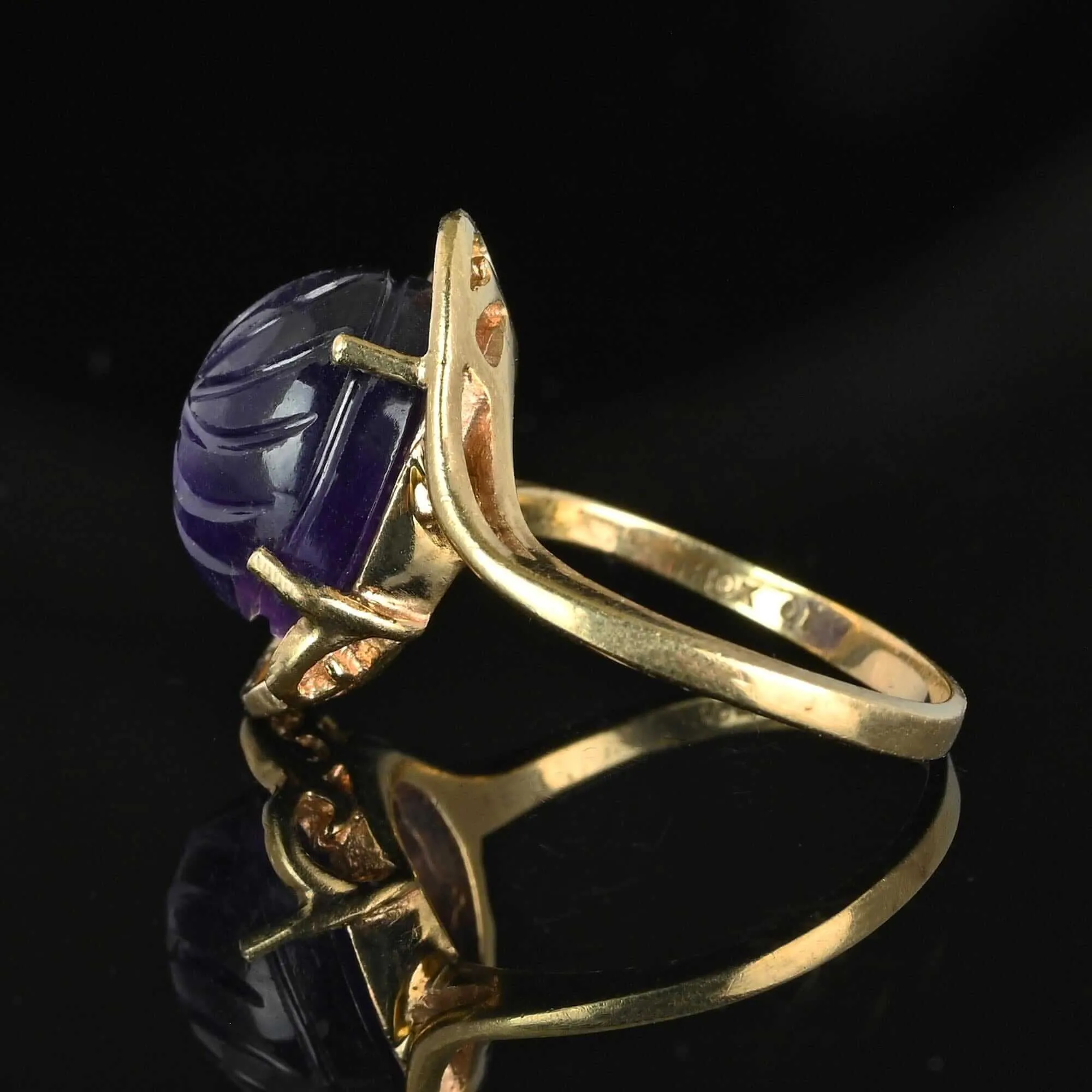 3rd Payment Fancy Cut Carved Amethyst Cabochon Ring in Gold