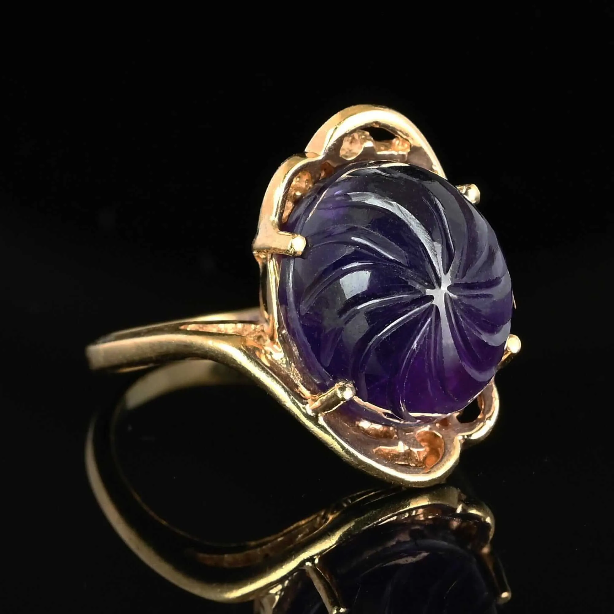 3rd Payment Fancy Cut Carved Amethyst Cabochon Ring in Gold