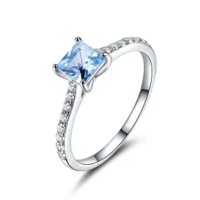 5*5mm Sky Blue Topaz Ring Engagement Wedding Ring