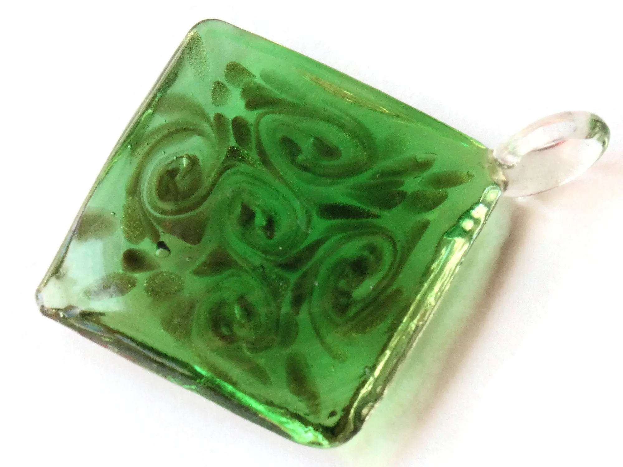 57mm Green and Gold Foil Glass Square Diamond Pendant