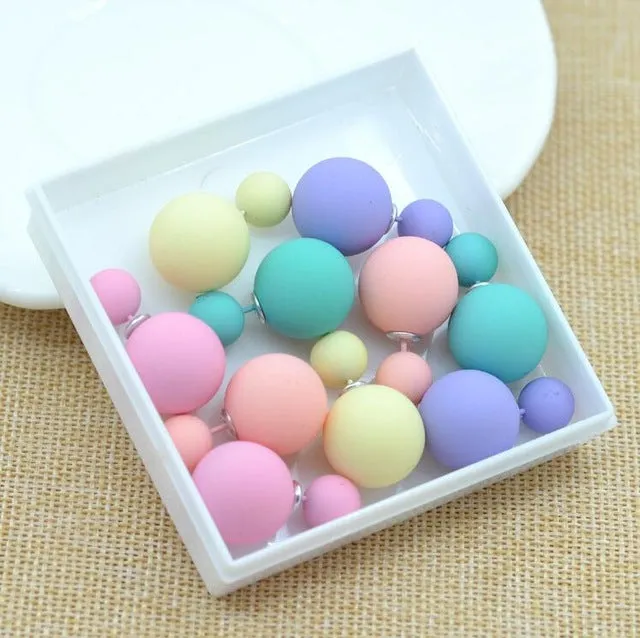 5pair/lot 2016 Fashion Jewelry Women Earrings Double Sided Matte Ball Simulated Pearl Stud Earrings For Women Set Girl Colorful