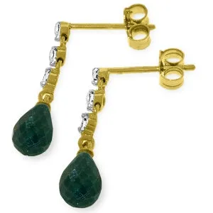 6.9 Carat 14K Solid Yellow Gold Prance Emerald Diamond Earrings