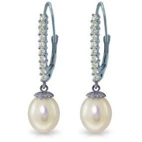 8.3 Carat 14K Solid White Gold Leverback Earrings Natural Diamond Pearl