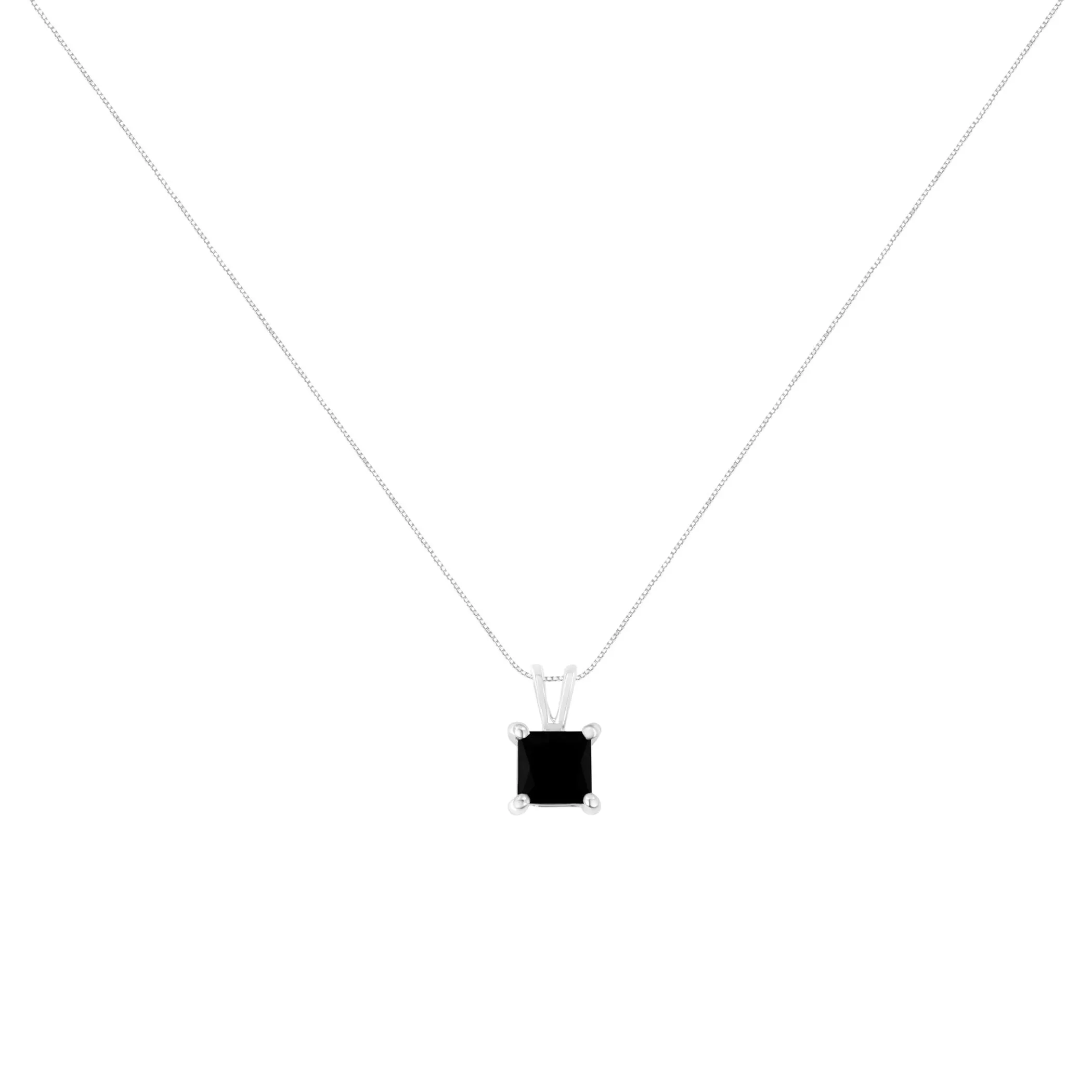 .925 Sterling Silver 1.0 cttw Treated Black Princess Diamond Solitaire Pendant Necklace (Black Color, I2-I3 Clarity)