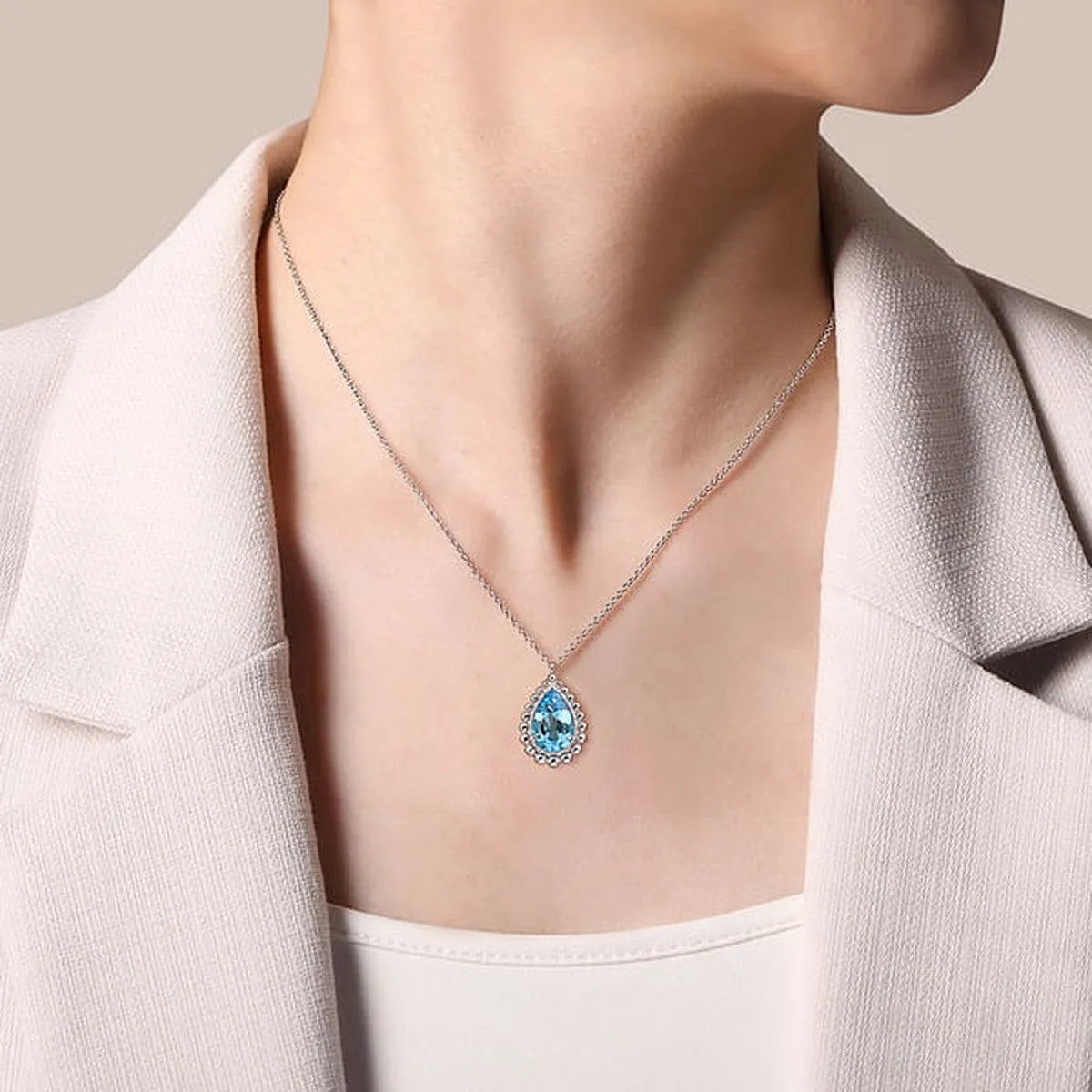 925 Sterling Silver Bujukan Swiss Blue Topaz Pendant Necklace