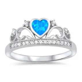 925 Sterling Silver Crown Ring With Opal Heart