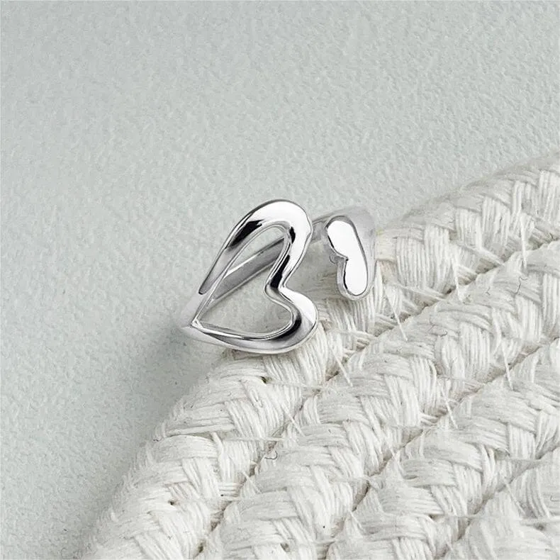 925 Sterling Silver Hollowed Out Heart Plain Ring