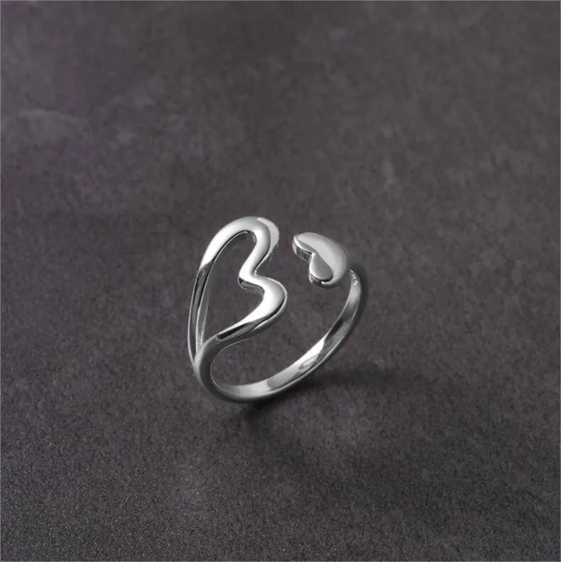 925 Sterling Silver Hollowed Out Heart Plain Ring