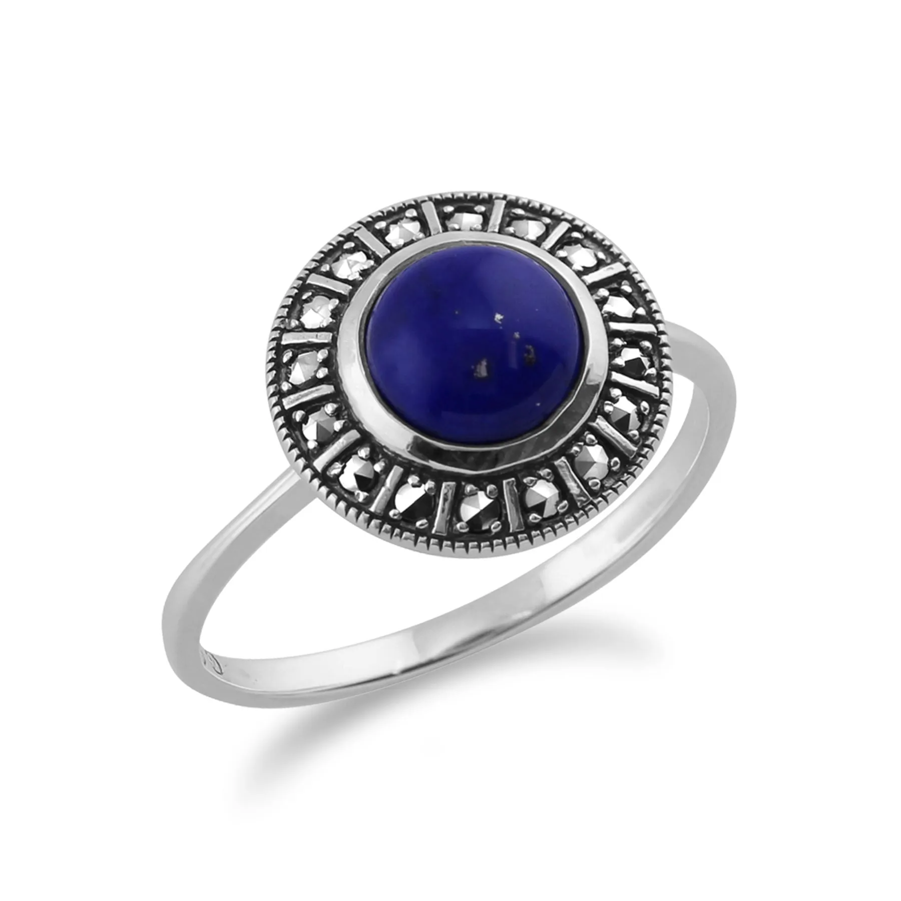 925 Sterlingsilber Kunst Deko 1.53ct Lapislazuli & Markasit Ring