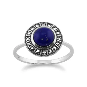 925 Sterlingsilber Kunst Deko 1.53ct Lapislazuli & Markasit Ring