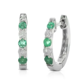 9ct White Gold Emerald & Diamond Huggie Earrings