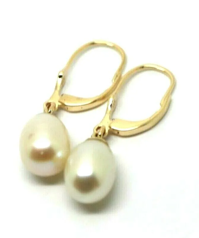 9ct Yellow, Rose or White Gold 11mm Oval Continental Hooks Freshwater Pearl Ball Earrings